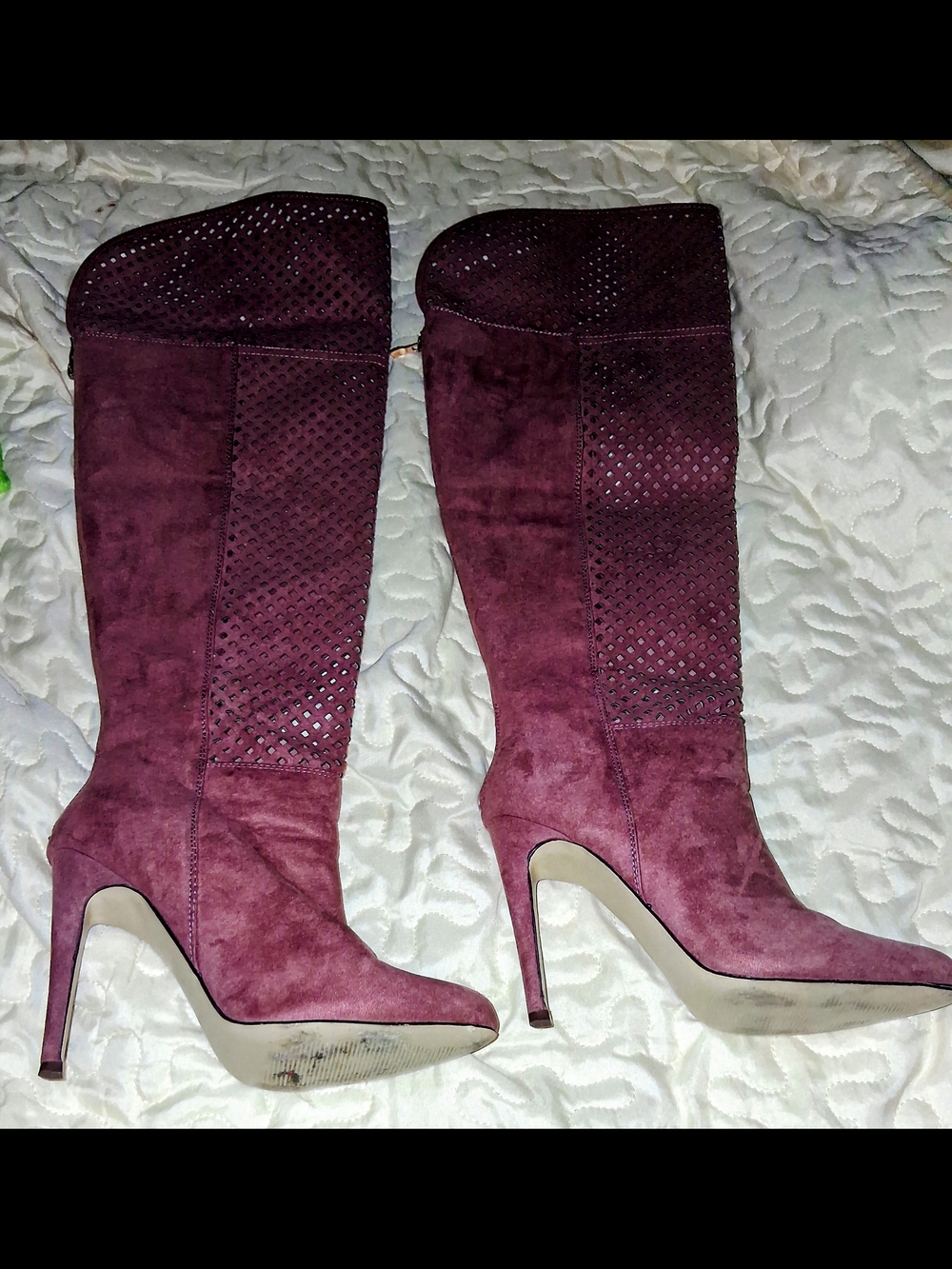 Bali Suede Tall High-Heel Boots in Plum